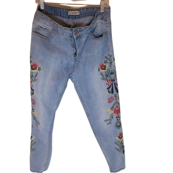 blue savvy Denim - Blue Savvy embroidered blue jeans